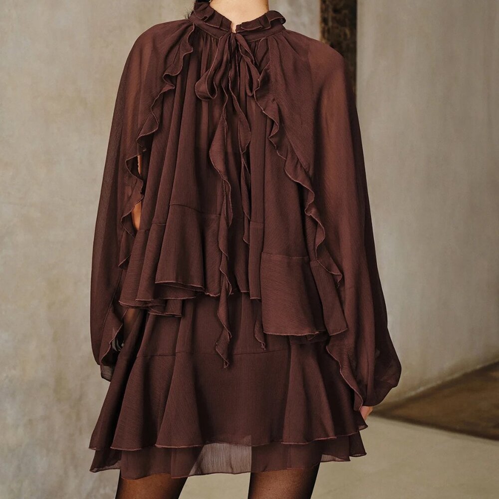 Commense - Tiered Ruffle Chiffon Mini Dress Set with Liner - Picture 3 of 3